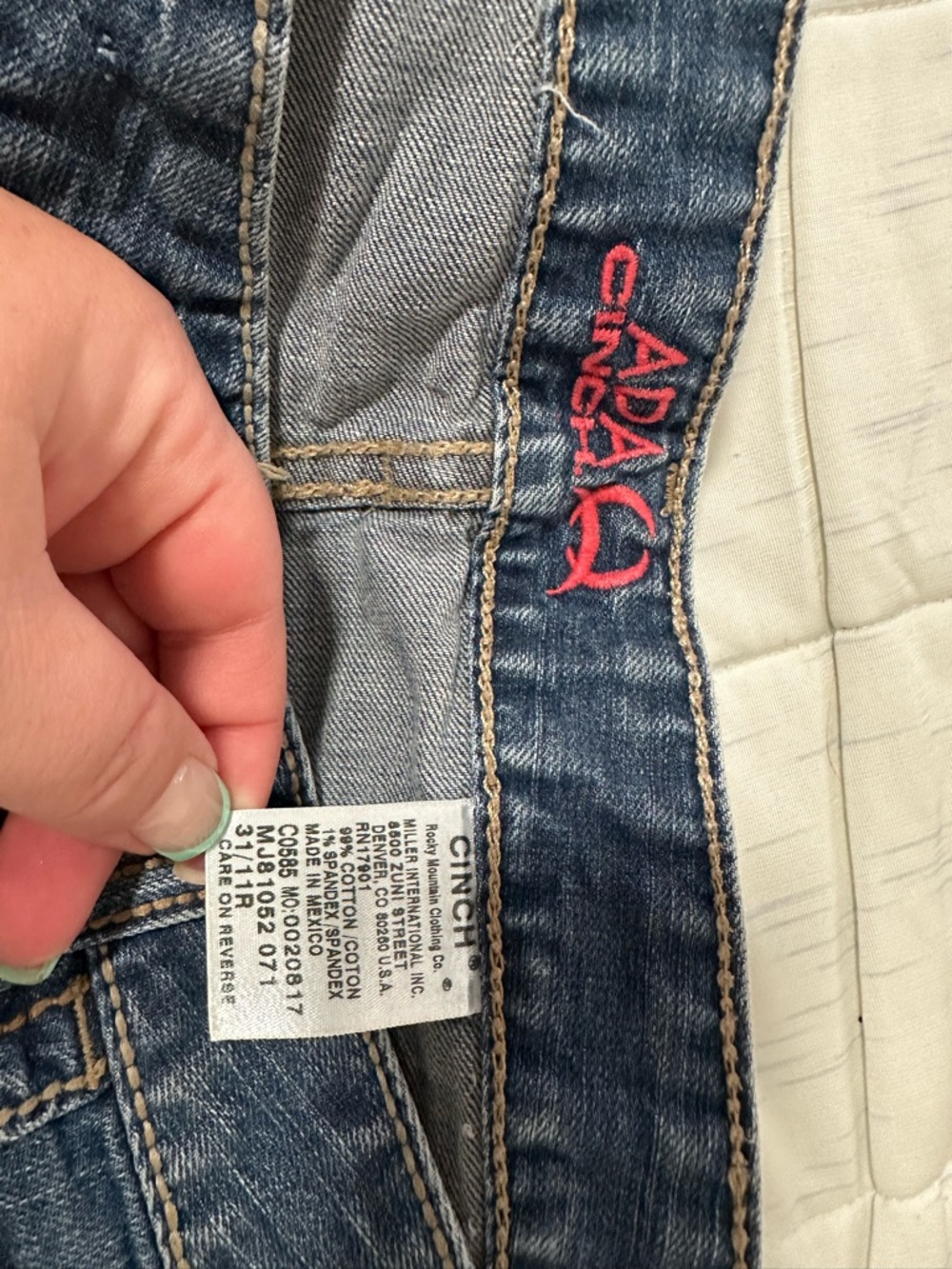 Cinch Dark Blue Jeans with Pink Embroidery